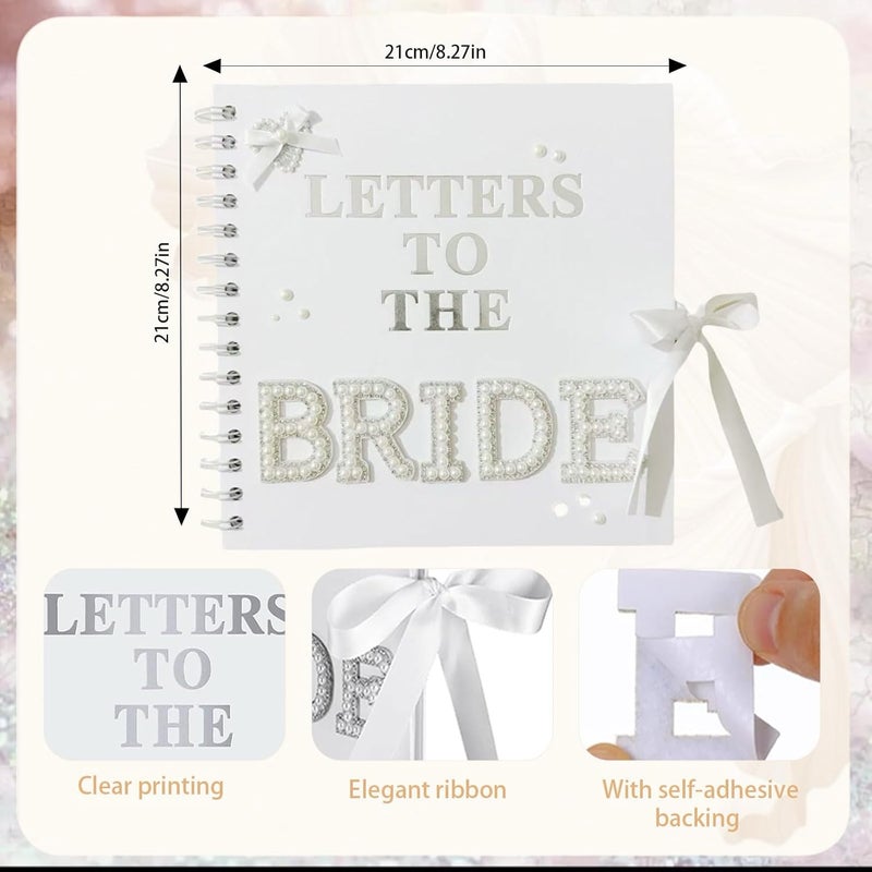 NUOLUTH Modern Letters To The Bride Scrapbook:8 x 8 Inch Wedding Memory Book Bridal DIY Blank Paper Scrapbook Photo Album Guest Book Sign with Pearl Stickers, Bows,Metallic Letters Silver - Image 3